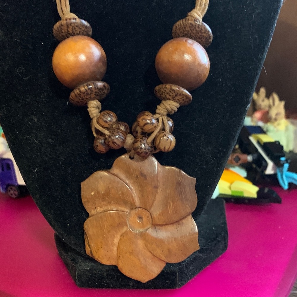 Handcrafted Wooden Flower Necklace - Picture 7 of 10
